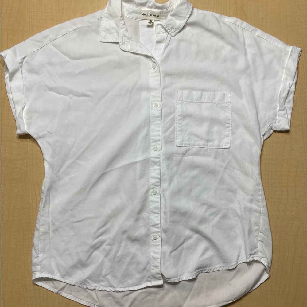 Cloth & Stone Crisp White Rolled Short Sleeve Point Collar Button Down Top Small - Picture 3 of 10